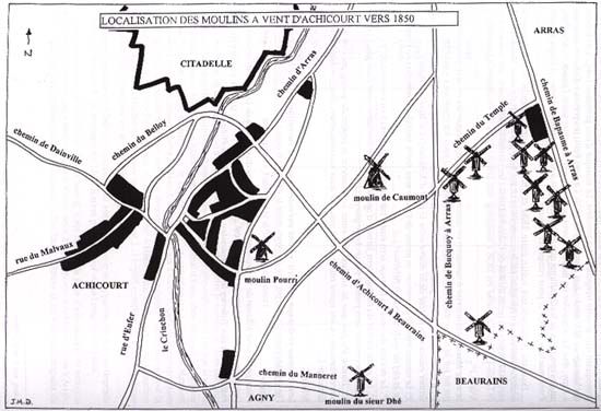 Les moulins sur le territoire d‘Achicourt vers 1850
